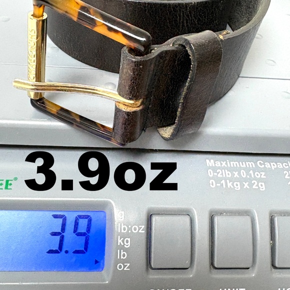 belt MICHAEL KORS black leather tortoise shell S/M buckle 1.5" wide gold accent - Picture 9 of 9